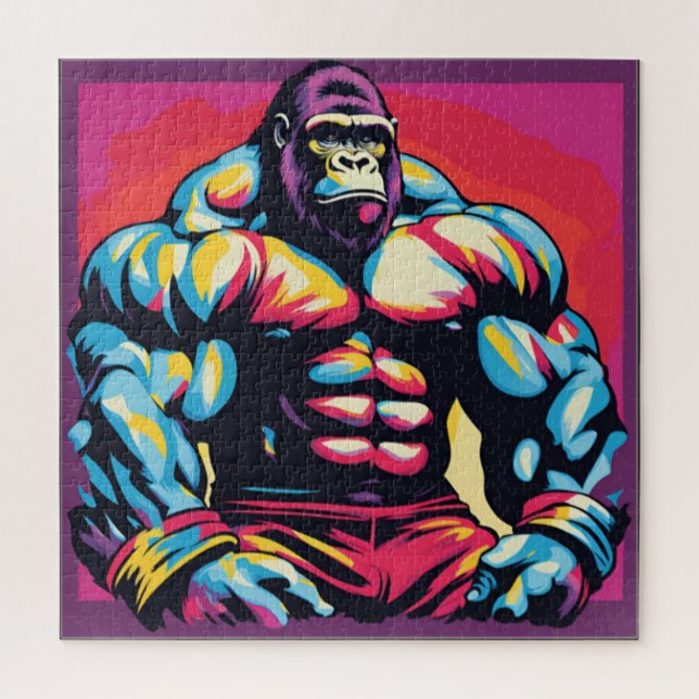 Gorilla Bodybuilder Lifter Pop Art Cartoon Jigsaw Puzzle (Vertical)