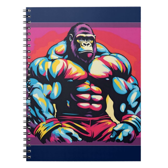 Gorilla Bodybuilder Lifter Pop Art Cartoon Notebook (Front)