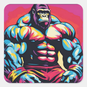 Gorilla Bodybuilder Lifter Pop Art Cartoon Square Sticker