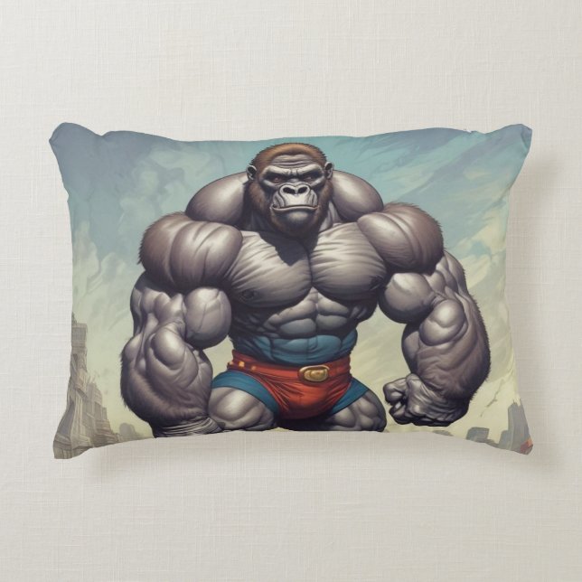 Gorilla Bodybuilder Pop Art Cartoon Drawing Accent Pillow (Front)