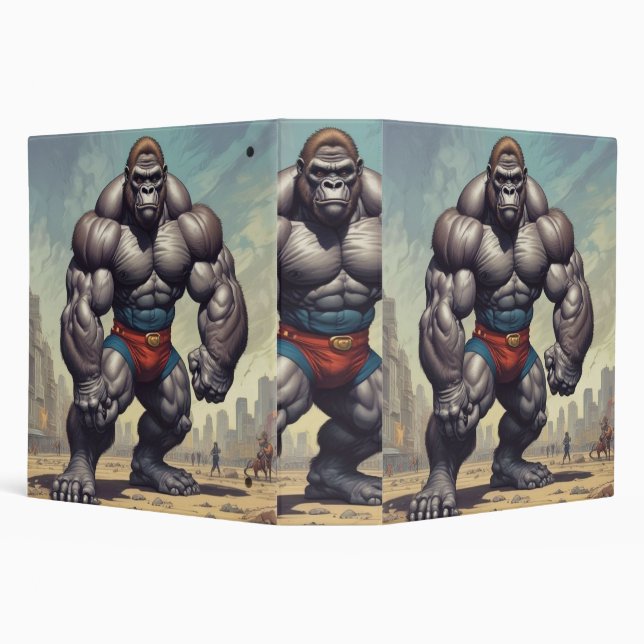 Gorilla Bodybuilder Pop Art Cartoon Drawing Binder (Background)