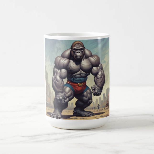 Gorilla Bodybuilder Pop Art Cartoon Drawing Coffee Mug (Center)