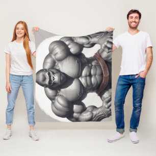 Gorilla Bodybuilder Pop Art Cartoon Drawing Fleece Blanket