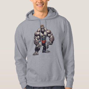 Gorilla Bodybuilder Pop Art Cartoon Drawing Hoodie