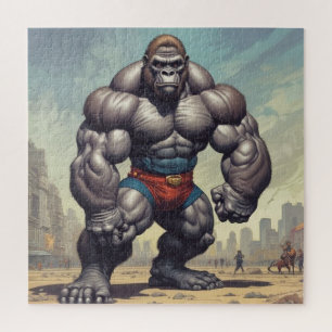 Gorilla Bodybuilder Pop Art Cartoon Drawing Jigsaw Puzzle