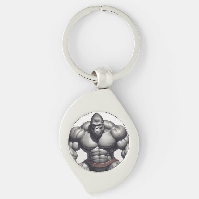 Gorilla Bodybuilder Pop Art Cartoon Drawing Keychain (Front)