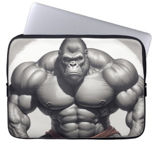 Gorilla Bodybuilder Pop Art Cartoon Drawing Laptop Sleeve