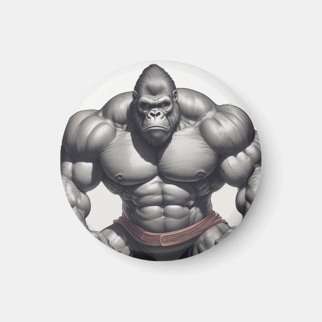 Gorilla Bodybuilder Pop Art Cartoon Drawing Magnet (Front)