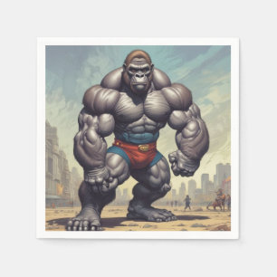 Gorilla Bodybuilder Pop Art Cartoon Drawing Napkin