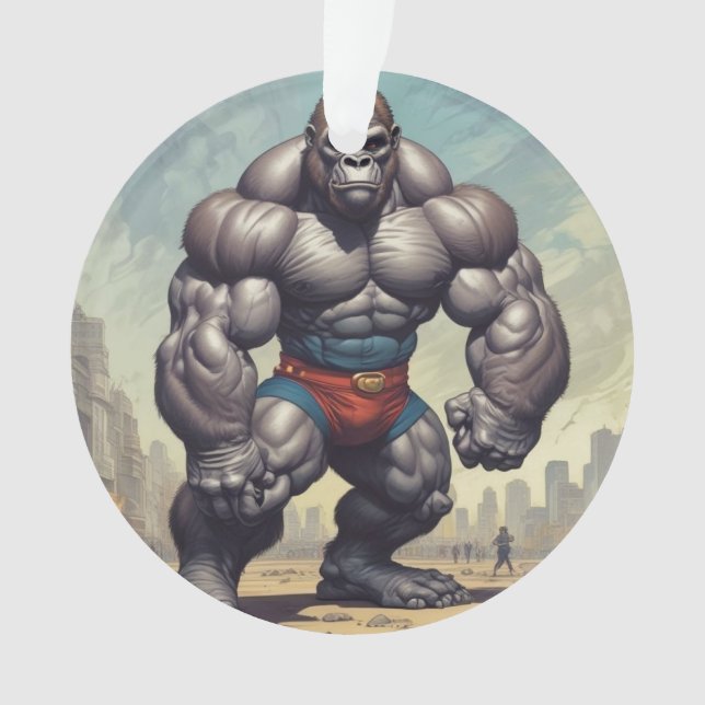 Gorilla Bodybuilder Pop Art Cartoon Drawing Ornament (Front)