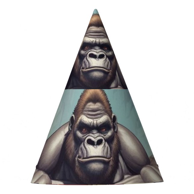 Gorilla Bodybuilder Pop Art Cartoon Drawing Party Hat (Front)