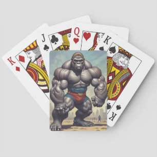 Gorilla Bodybuilder Pop Art Cartoon Drawing Playing Cards
