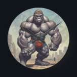 Gorilla Bodybuilder Pop Art Cartoon Drawing Round Clock<br><div class="desc">Digital Computer Animal Art - College Pop Art - Wild Animal Computer Images</div>