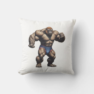 Gorilla Bodybuilder Pop Art Cartoon Drawing Throw Pillow