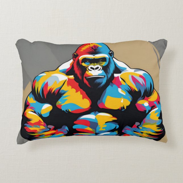 Gorilla Bodybuilder Weight Lifter Pop Art Cartoon Accent Pillow (Front)