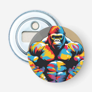 Gorilla Bodybuilder Weight Lifter Pop Art Cartoon Bottle Opener