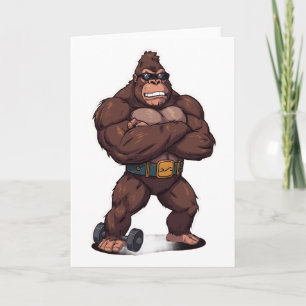 Gorilla Bodybuilder Weight Lifter Pop Art Cartoon Card