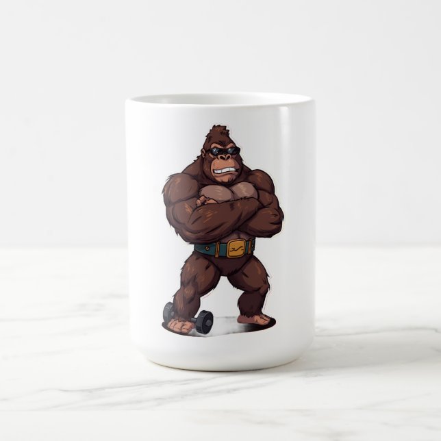 Gorilla Bodybuilder Weight Lifter Pop Art Cartoon Coffee Mug (Center)