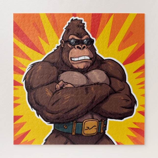Gorilla Bodybuilder Weight Lifter Pop Art Cartoon Jigsaw Puzzle (Vertical)