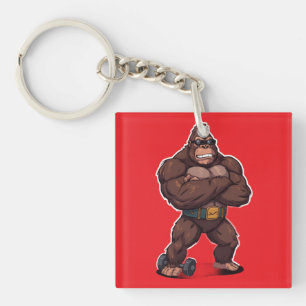 Gorilla Bodybuilder Weight Lifter Pop Art Cartoon Keychain