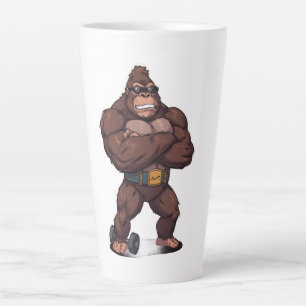 Gorilla Bodybuilder Weight Lifter Pop Art Cartoon Latte Mug