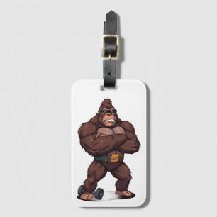 Gorilla Bodybuilder Weight Lifter Pop Art Cartoon Luggage Tag