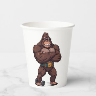 Gorilla Bodybuilder Weight Lifter Pop Art Cartoon Paper Cups