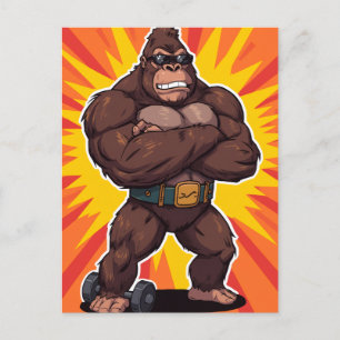 Gorilla Bodybuilder Weight Lifter Pop Art Cartoon Postcard