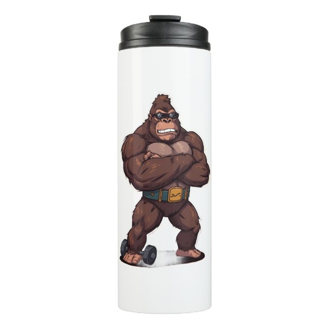 Gorilla Bodybuilder Weight Lifter Pop Art Cartoon Thermal Tumbler (Front)