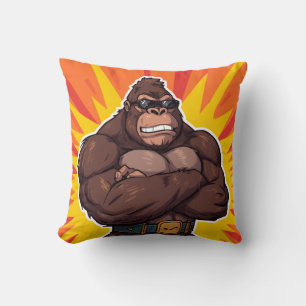 Gorilla Bodybuilder Weight Lifter Pop Art Cartoon Throw Pillow