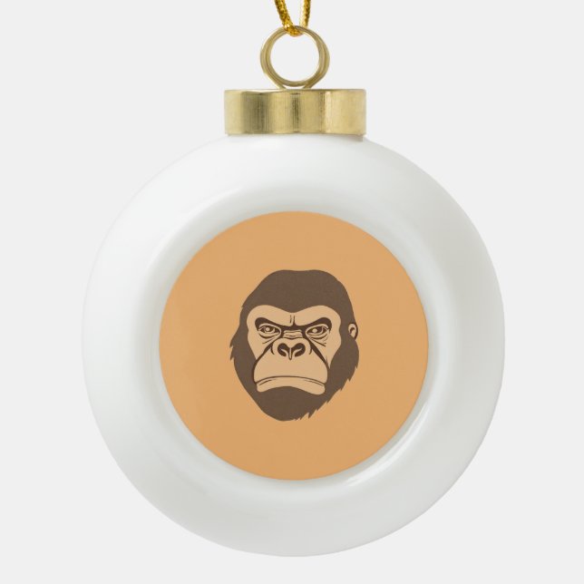 Gorilla Cartoon Drawing Ceramic Ball Christmas Ornament (Front)