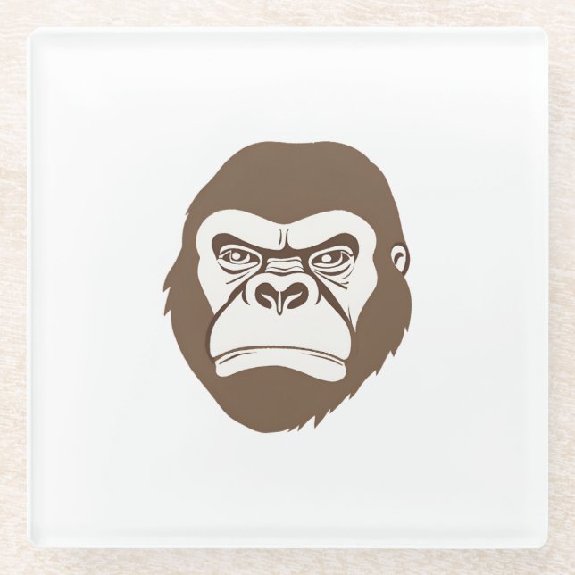Gorilla Cartoon Drawing Glass Coaster (Front)