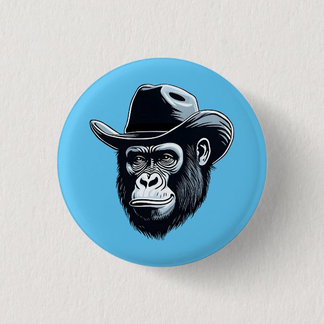 Gorilla Cowboy 1 Inch Round Button (Front)
