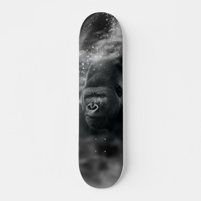Gorilla Deep in Thought Black White Fog Skateboard (Front)