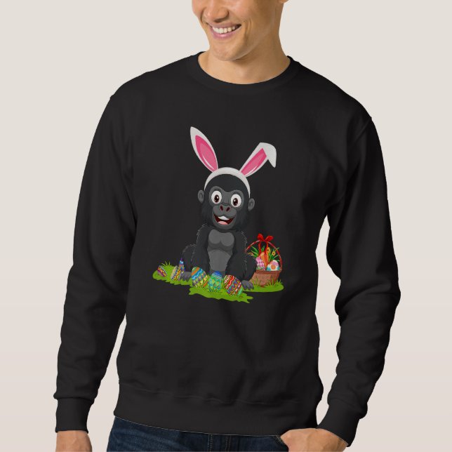 Gorilla Easter Egg Hunting Bunny Gorilla Easter Su Sweatshirt (Front)