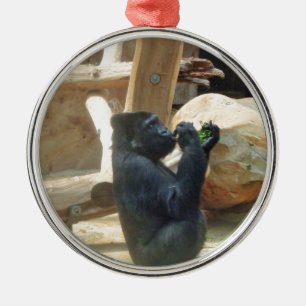 Gorilla eating his lunch, Animal, Wildlife, Ape Metal Ornament