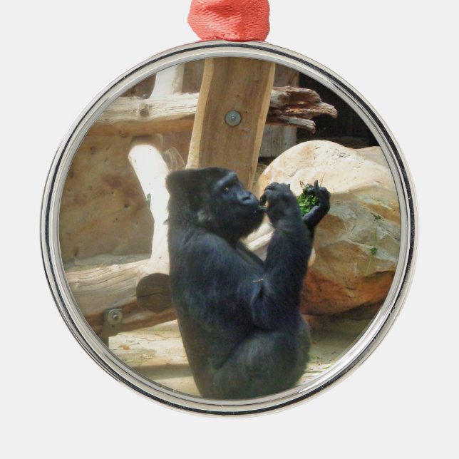 Gorilla eating his lunch, Animal, Wildlife, Ape Metal Ornament (Front)
