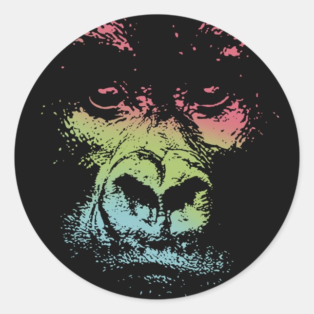 Gorilla Face -colour Classic Round Sticker (Front)