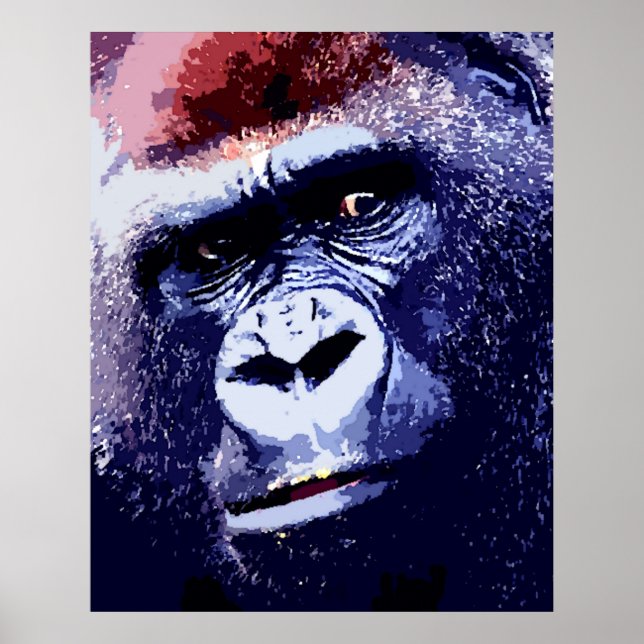 Gorilla Face Pop Art Poster Print. Gorilla Posters (Front)
