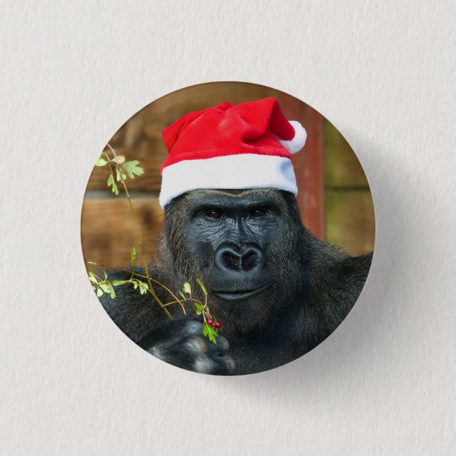 Gorilla Festive Cheer Unleashed 1 Inch Round Button (Front)
