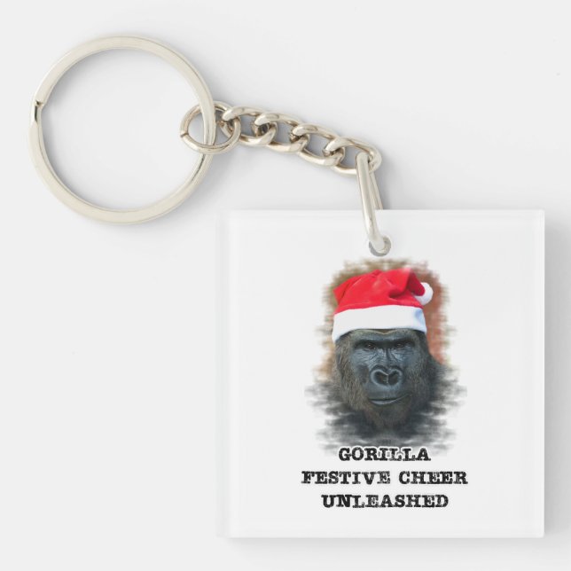 Gorilla Festive Cheer Unleashed Keychain (Front)