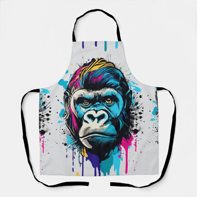 Gorilla Head - Gorilla Apron - Colourful Gorilla  (Front)