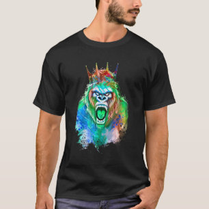 Gorilla Head King Colourful Crown Beast Workout Gy T-Shirt