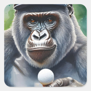 Gorilla in a Baseball Cap Playing Golf  Square Sticker