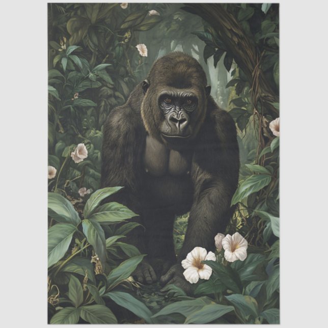 Gorilla in a Vibrant Tropical Forest Decoupage Tissue Paper (Front)