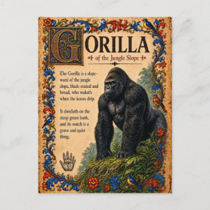 Gorilla, Medieval Bestiary Art Postcard