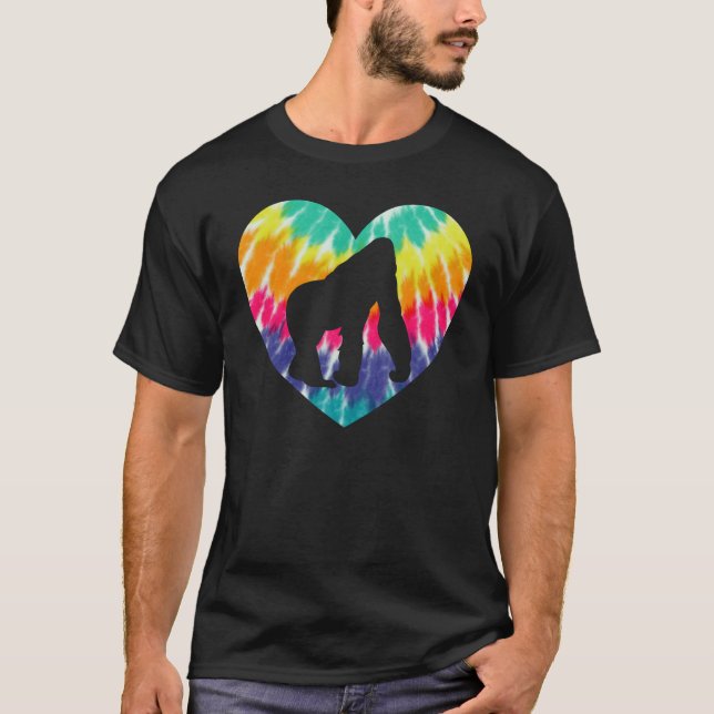 Gorilla Monkey Heart With Tie dye Print For Monkey T-Shirt (Front)