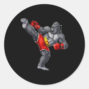 Gorilla Muay Thai Boxing Karate Kickboxing Martial Classic Round Sticker