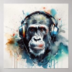  Gorilla Music Factory Headphones Poster