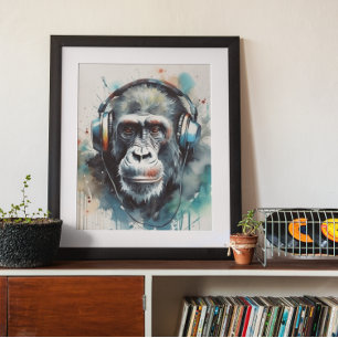  Gorilla Music Factory Headphones Poster